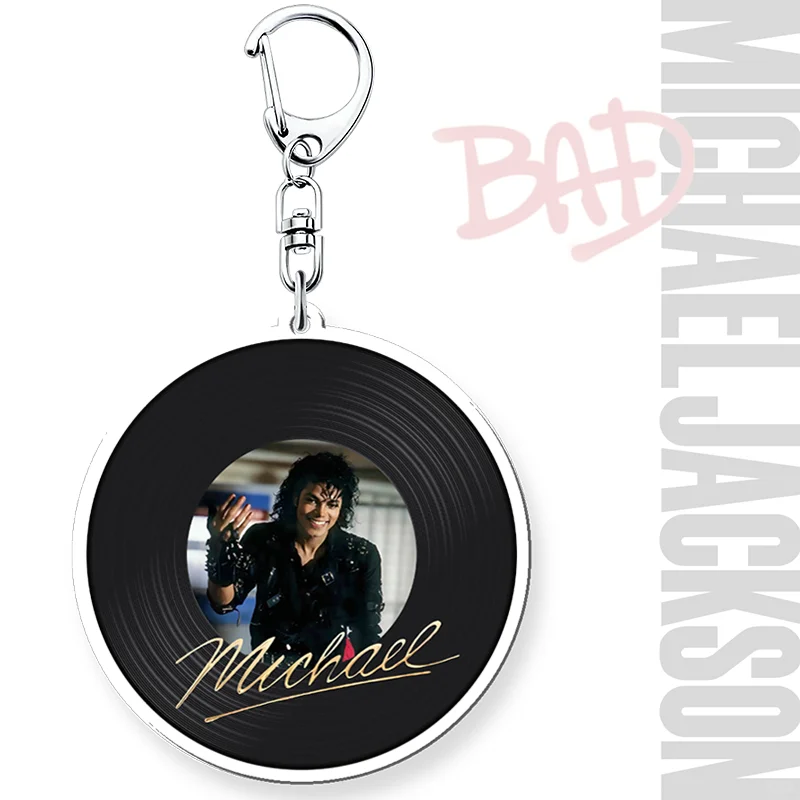 6cm King of Pop Michael Jackson Record Acrylic Chain Key Music Idol MJ Charm Blank Pendant KeyChain Accessories Acrylic Key Disc view 4