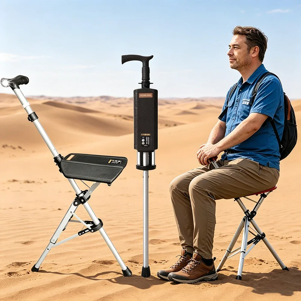 Adult Crutches Portable Folding Chair Camping Walking Stick Walker for Elderly Mobility Aids Health Care Beauty