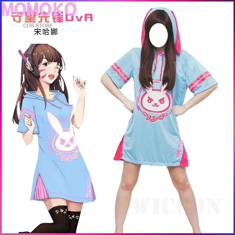 Dva Dress Hot Game Heros Dva Cosplay Overwatch Dva Hoodie Adult Costume Top Pink Blue Long Shirt Dress Cosplay Legend