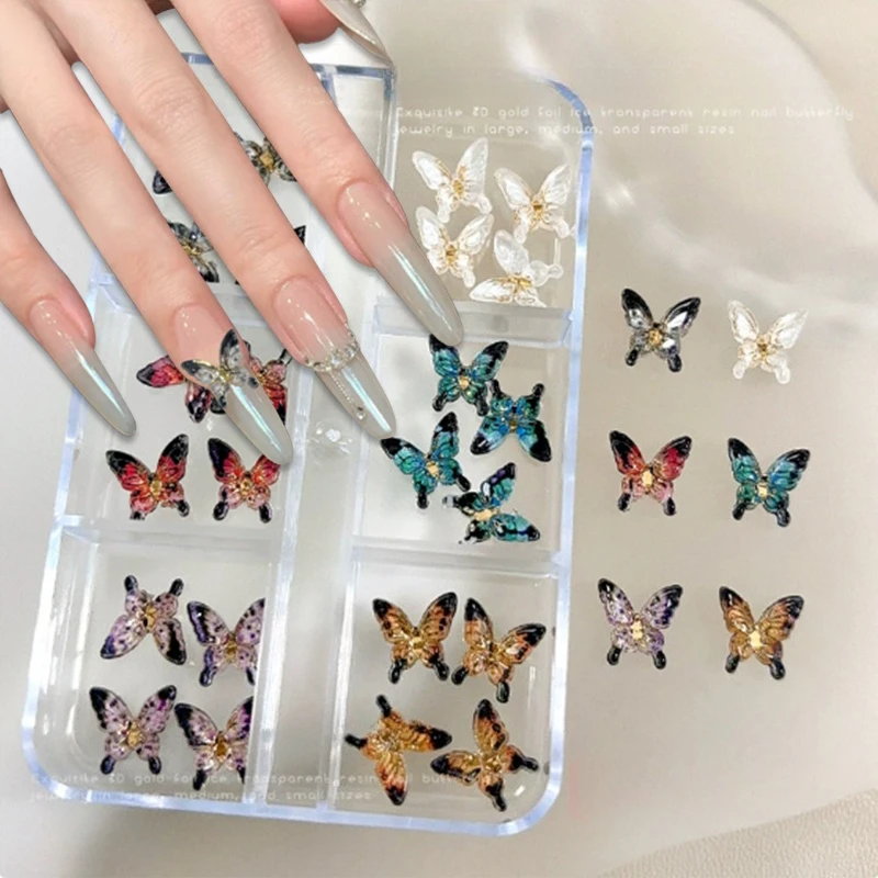 

Хрустальные бабочки, аксессуары для дизайна ногтей, трендовые 3D смолы, красочные мини-бабочки, сделай сам, украшения для ногтей ручной работы со стразами
