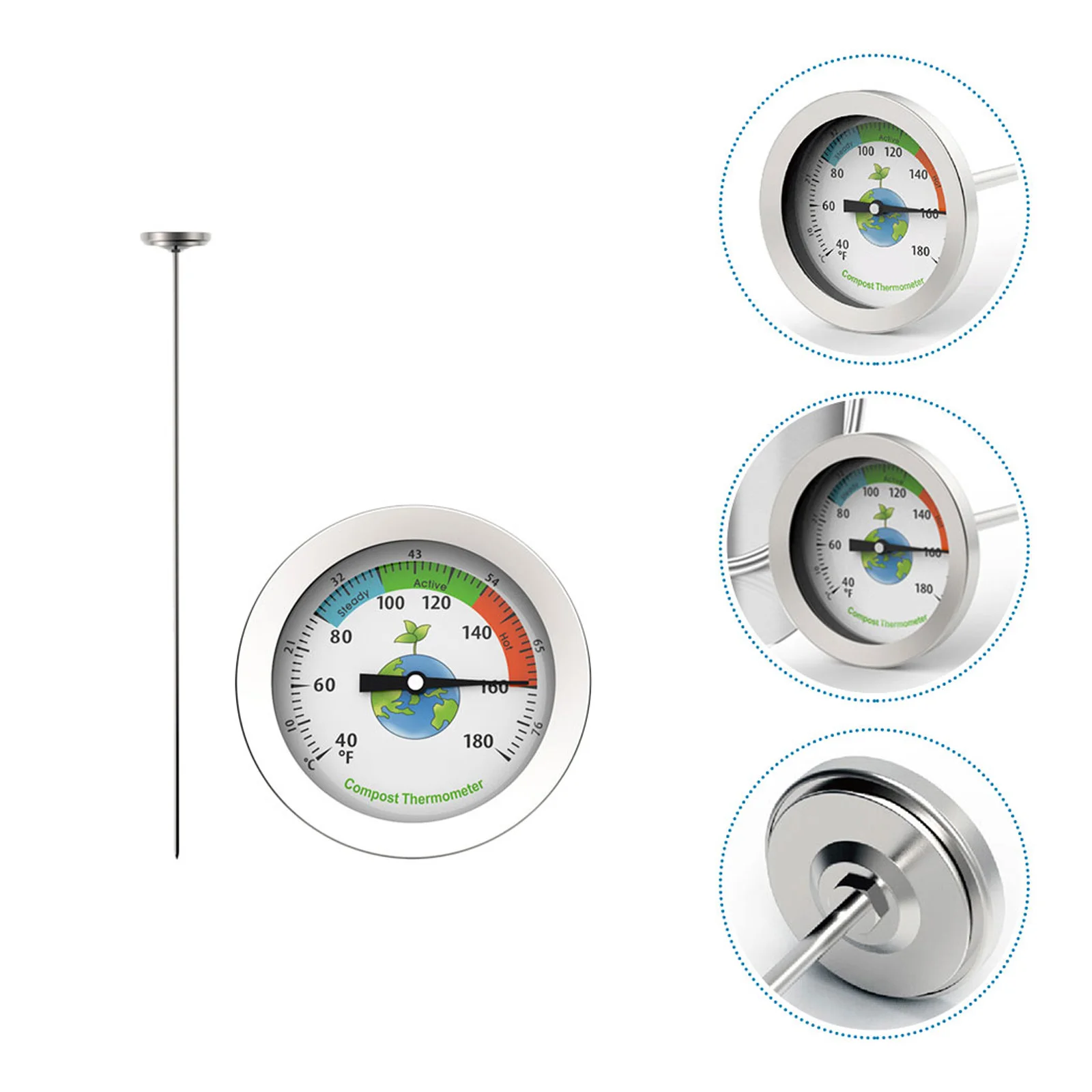 

1pc Soil Thermometer Waterproof Colorful For Garden Greenhouse Flowerpot Compost Bin Outdoor Stainless Steel Measuring Tool