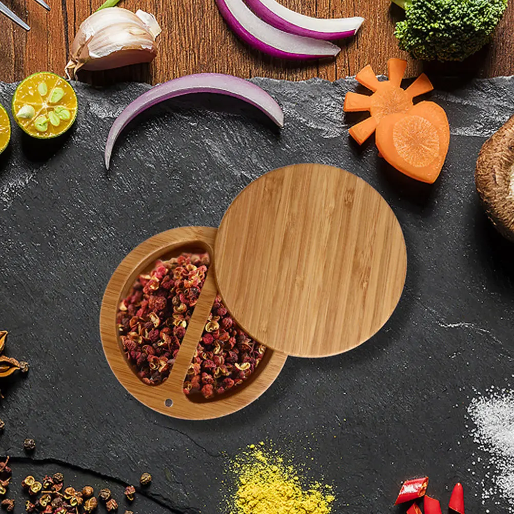 

1Set High Quality Eco Friendly Seasoning Jar Set Double Compartment Circular Design 2 Spoons for Salt Pepper Spices Kitchen