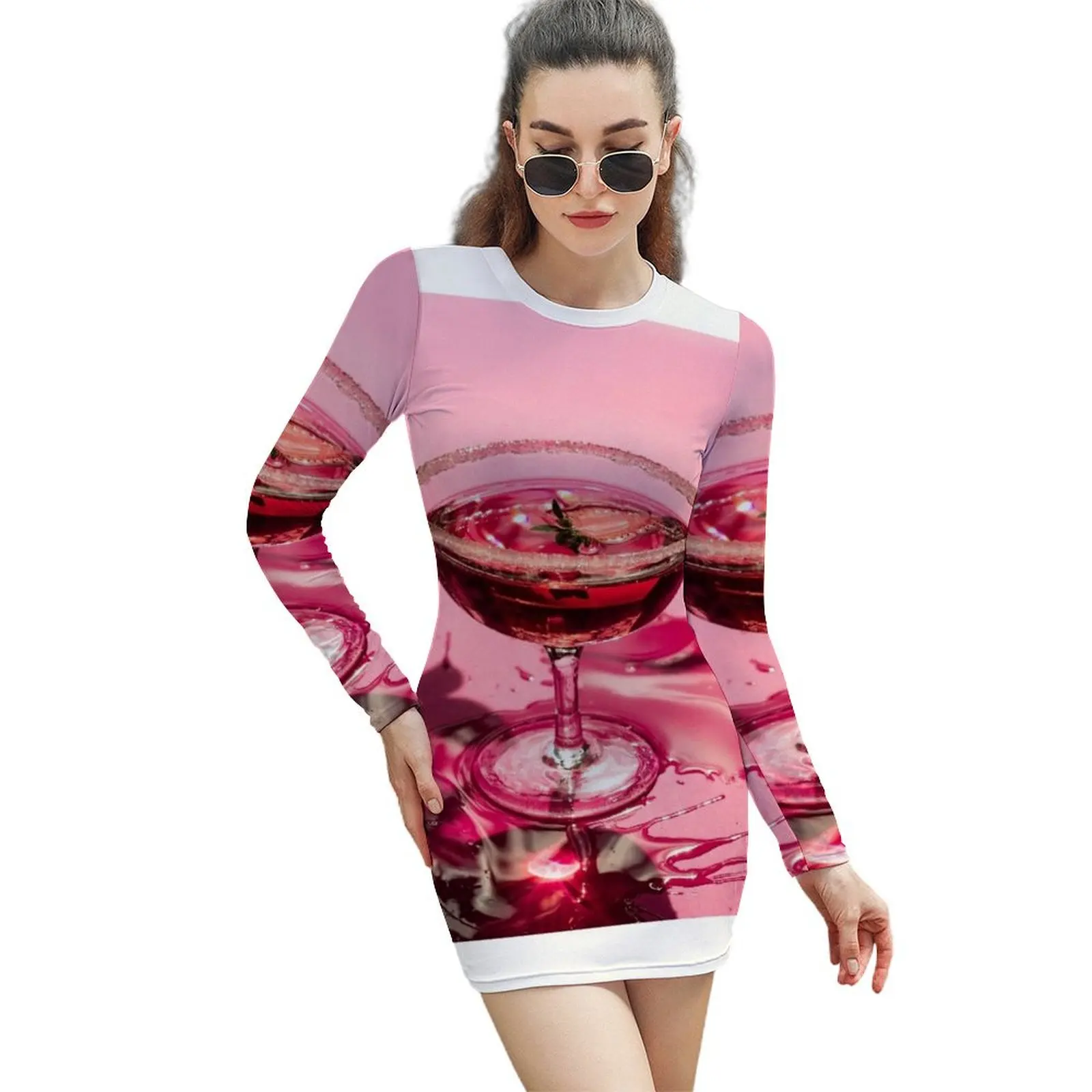 

Pink Strawberry Cocktail Long-Sleeved Sheath Dress women's summer dresses 2024 summer dresses for women 2024 summer dresses