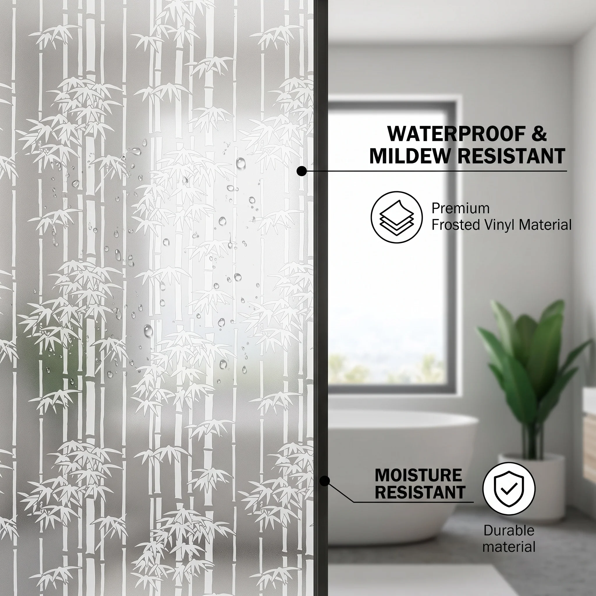 Bamboo Pattern Self-Adhesive Window Film Privacy Glass Sticker Anti-UV Glare Reduction Waterproof Easy-to-Clean Anti-Peeping Reu