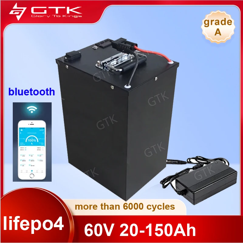 GTK 100Ah 60V 60Ah 80Ah 30Ah 60V 40Ah 150Ah 120Ah lifepo4 Lithium battery with Bluetooth APP BMS for Scooter boat + charger