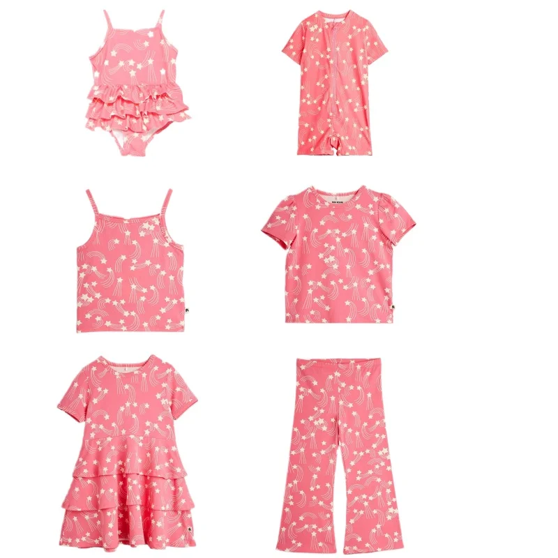 

Girl's Dress 2026 Summer New Pink Fashionable Cute Children's Cake Skirt Cotton Casual Sweet Girl T-shirt Sunscreen Swimsuit