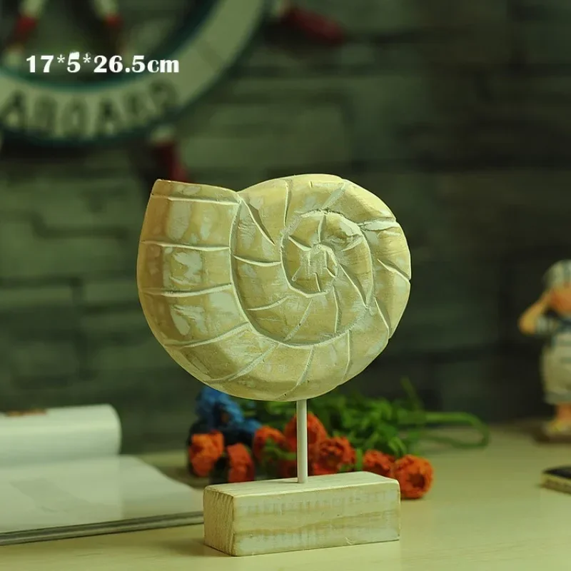 Mediterranean Style Wood Carving Starfish Conch Hippocampus Decorative Accessories for Home Living Room Marine Themed Craft