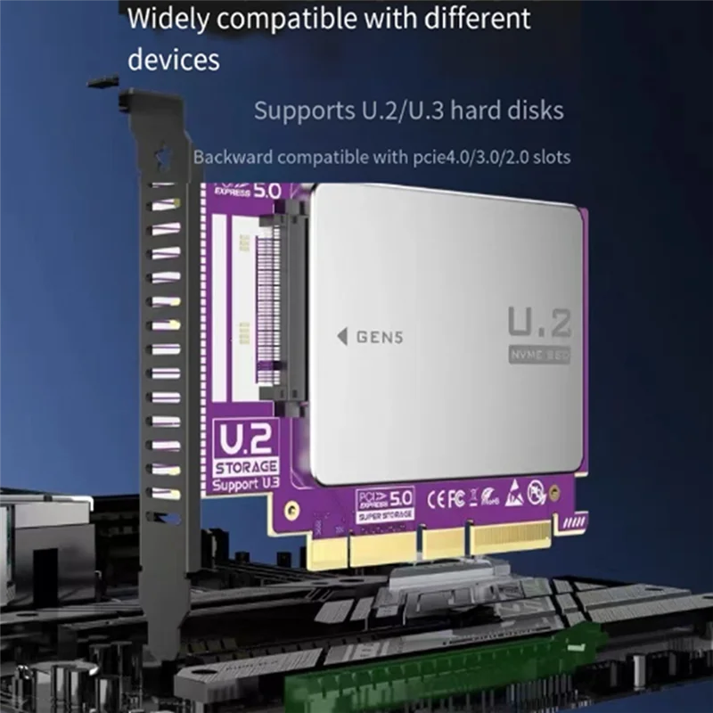 

HJ-Pcie To U.2(SFF-8639) Adapter, 128Gbps GEN5 U.2 SSD To PCIE X4 X8 X16 Expansion Card For Pcie 4.0/3.0/2.0