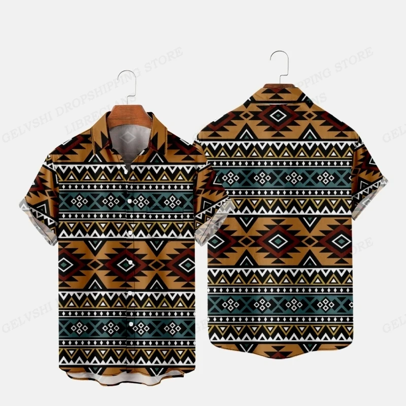 Vintage Hawaiiaanse Shirts Heren Mode Korte Mouwen Hawaiiaanse Shirts Heren Blouses Enkele Rij Rij Revers Camisa Heren Kleding Etnische