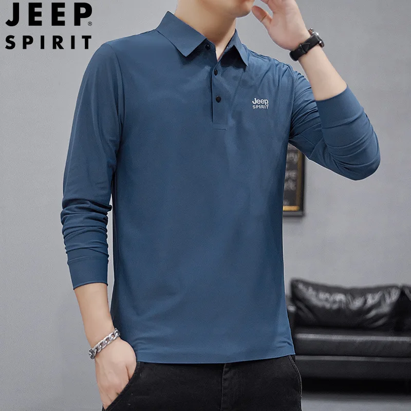 JEEP SPIRIT non-marking glued long-sleeved polo shirt men autumn  winter business casual solid color lapel high quality clothes