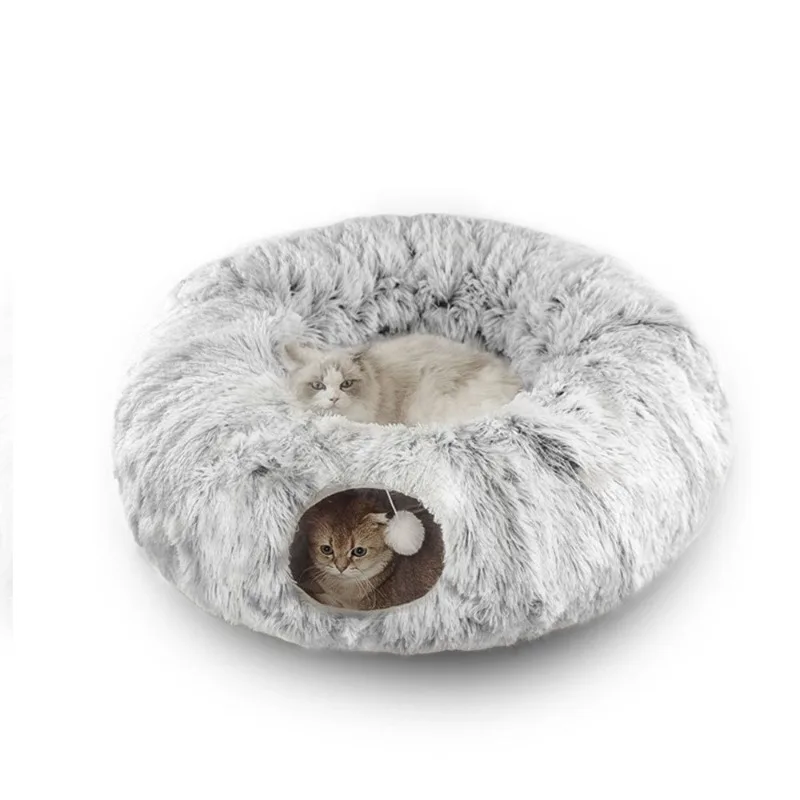 Winter cat litter tunnel plush warm pet litter, foldable 2-in-1 cat channel
