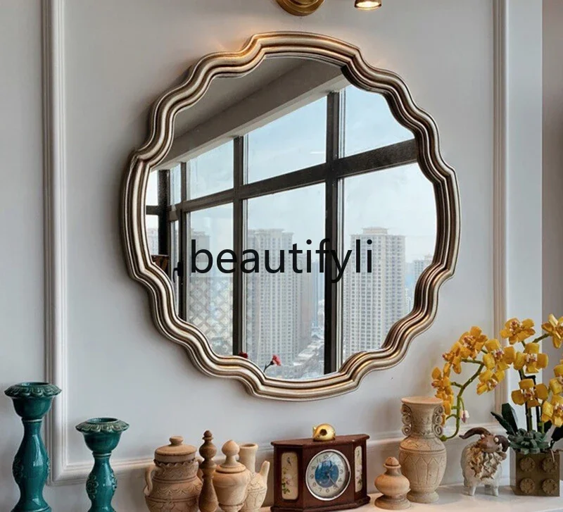 Nordic retro bathroom fireplace decorative mirror LED mirror smart luminous dresser with lamp cosmetic mirror