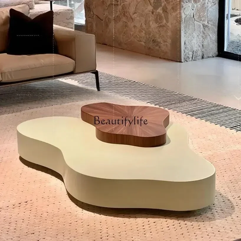 LJYSimple Modern Black Walnut Irregular Multifuncional Mesa de centro