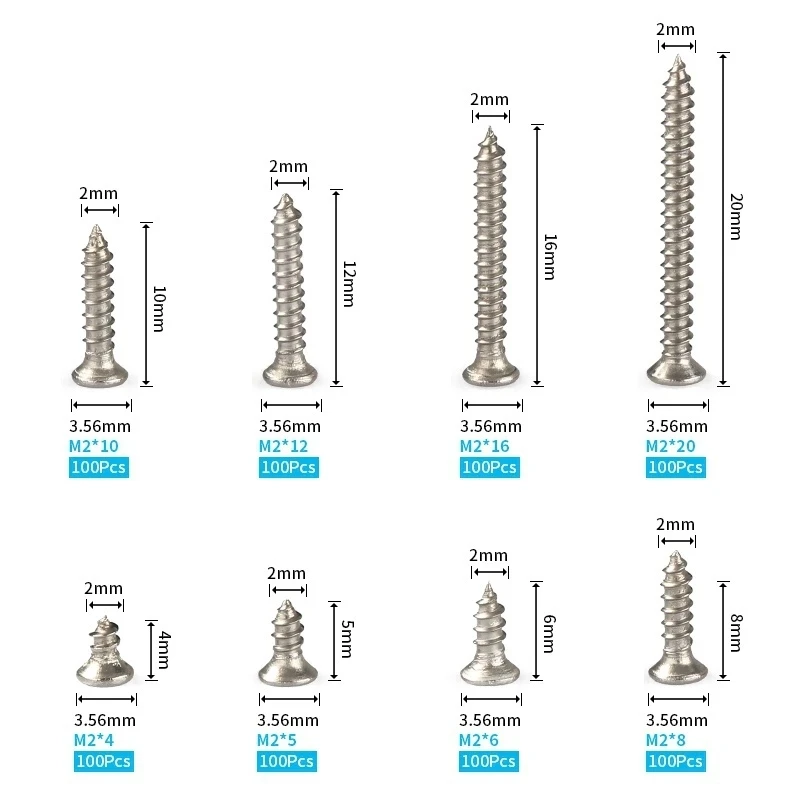 800PCS M2 self-tapping screws cross-border e-commerce screw box cross flat head self-tapping screws set