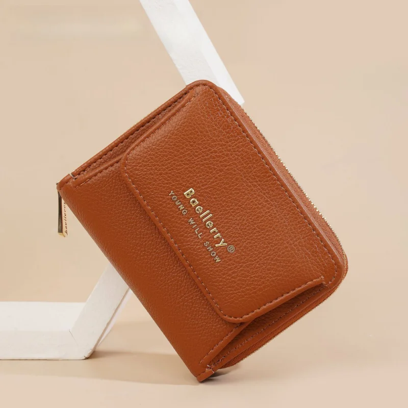 

Новый многофункциональный женский короткий кошелек, модный однотонный кошелек для монет с двойной застежкой-молнией и пряжкой, футляр для карточек с несколькими отделениями