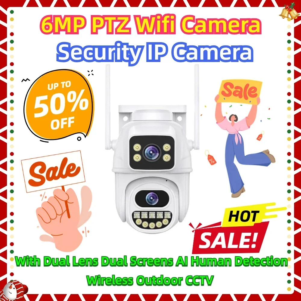 

With Dual Lens Dual Screens AI Human Detection Wireless Outdoor CCTV Security IP Camera 6MP PTZ Wifi Camera