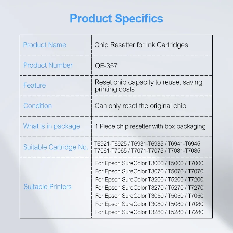 Resetter voor Epson SureColor T3000 T5000 T7000 T3200 T5200 T7200 T3270 T5270 T7270 cartridge-chip T6941 T6945 QE-357