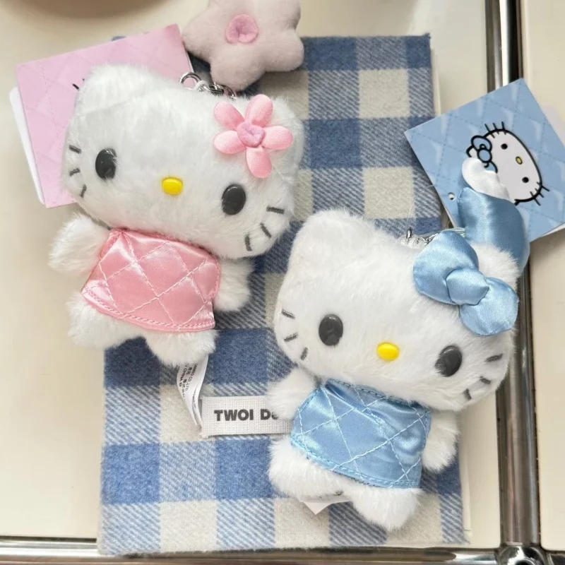 

Новая серия стеганых брелоков Hello Kitty с ромбовидным узором, милый цветочный бант, сердечко, ретро-стиль, подвеска для сумки, подарок.