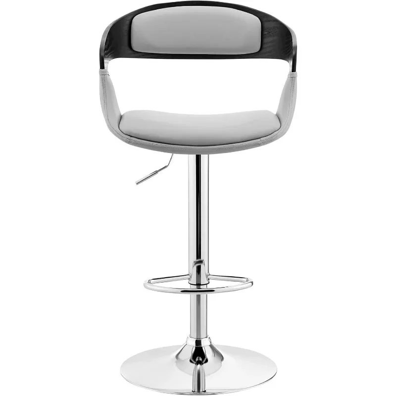 Metal/Plywood/Faux Leather Gray Modern Upholstered & Chrome Base Bar Stool