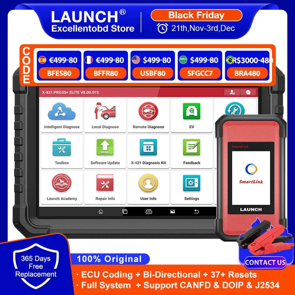 LAUNCH X431 PRO3S+ ELITE Smartlink C V2.0 Car Diagnostic Tools J2534 CANFD DOIP Full System Auto OBD OBD2 Scanner 2 Years Free