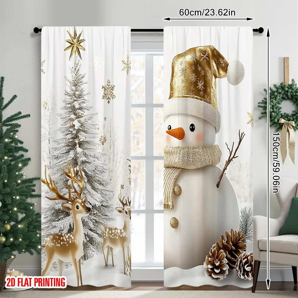 2pcs 2D flat printing Christmas Hot Curtains Snowmen and deer Digital Printed Polyester Drapes Birthday Party for Photo Booths