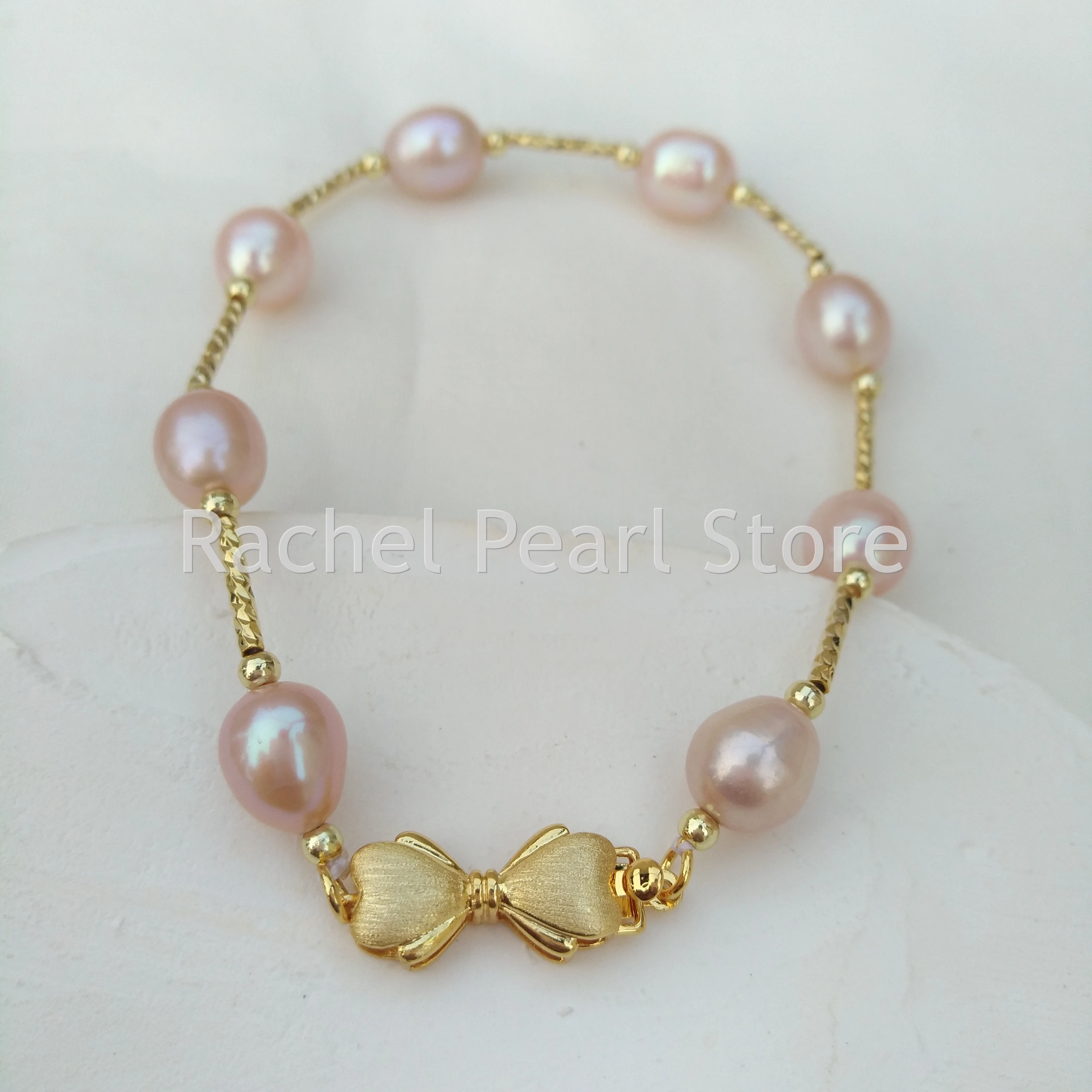 Pink Purple Seawater Natural Teardrop South Sea Real Pearl Station Bracelet Genuine Bow Clasp Birthday Gift  Nice Look