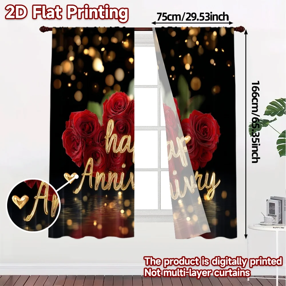 2pcs, 2D FLAT PRINTING Curtains (Without Rod) Anniversary Bliss Popular Print Curtains Semi-Sheer Curtains Outdoor Decorations