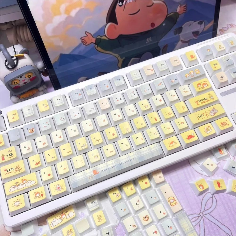 Heartwarming Notepad Yellow Keycap Thermosublimation Cherry Height Keycap Set for MX Switch Mechanical Keyboards