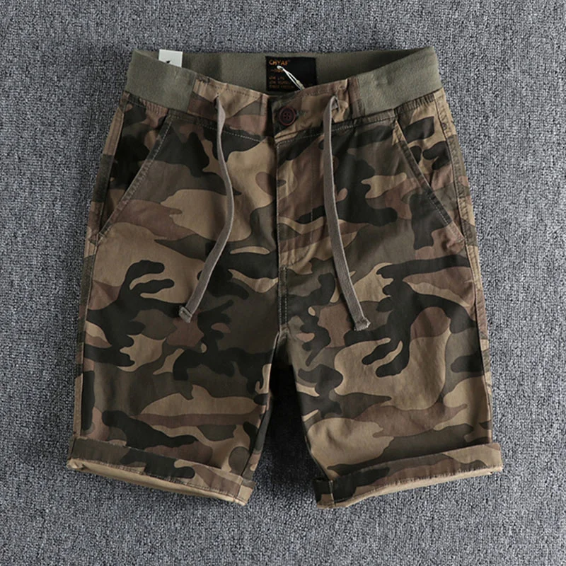 Men's Camouflage Casual Shorts Drawstring Waist Loose Thread splice Waistband Washed for Male