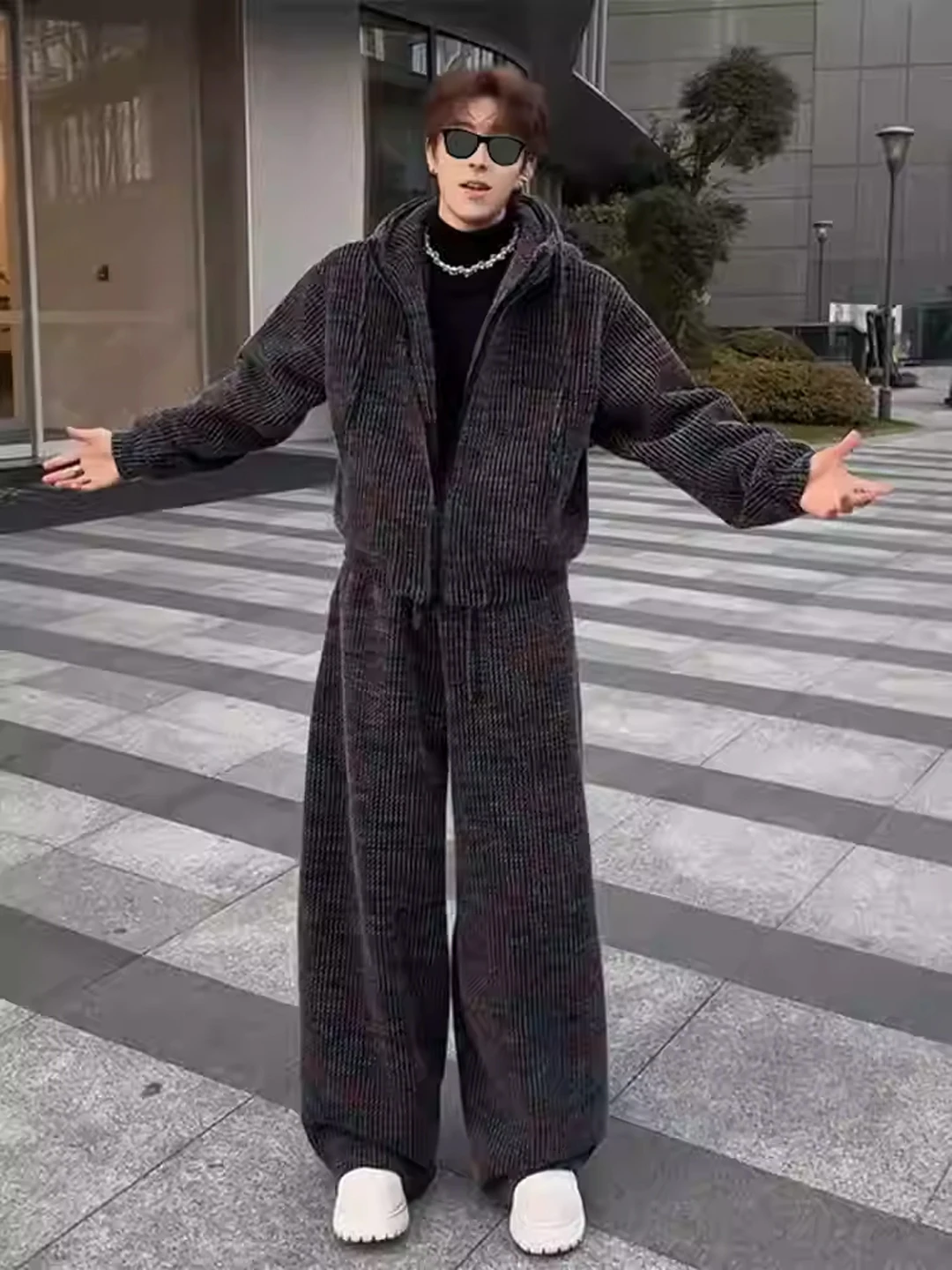 

Вязаный комплект: худи и брюки для мужчин, стильная зимняя повседневная одежда, утепленная толстовка для подростков