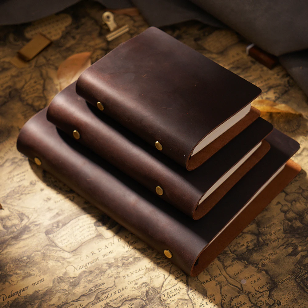 AIGUONIU Classic Leather Rings Binder Notebook A5 Genuine Leather Cover Journal Diary Sketchbook Planner Stationery