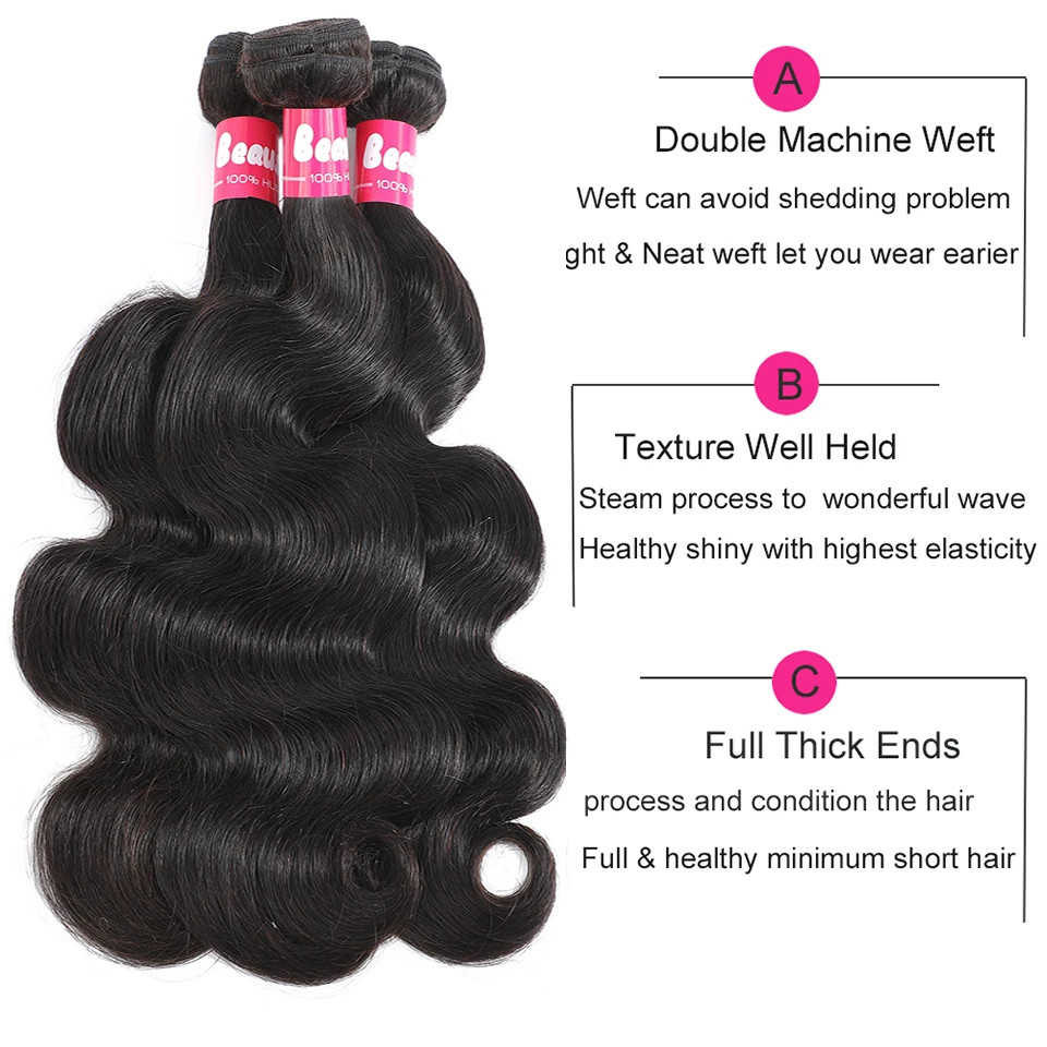 Brazilian Body Wave Human Hair Bundles with Lace Closure 100% Unprocessed Remy Hair Body Weave Hair bundles with 4x4 closure