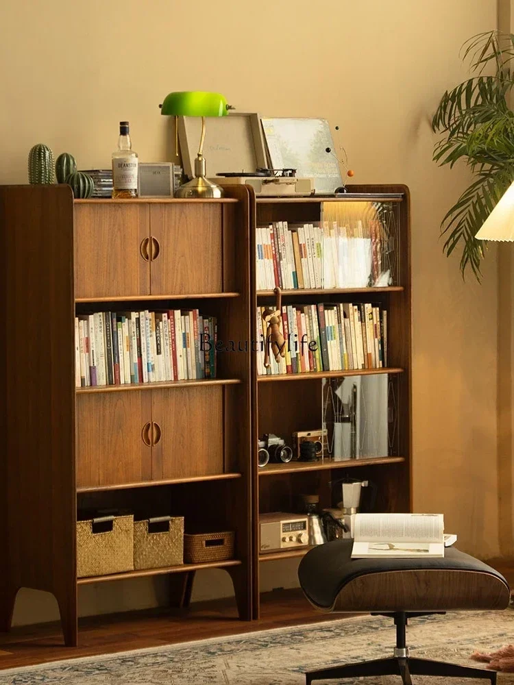 FG43FG*Teak retro solid wood floor-to-ceiling home locker, living room dustproof wall integrated bookcase