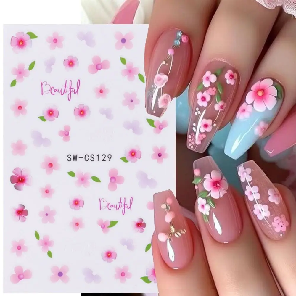 Spring Summer Purple Flower Nail Stickers Daisy Cherry Blossoms Nail Decor Petal Leaves Butterfly Charms Y2K Manicure Decoration