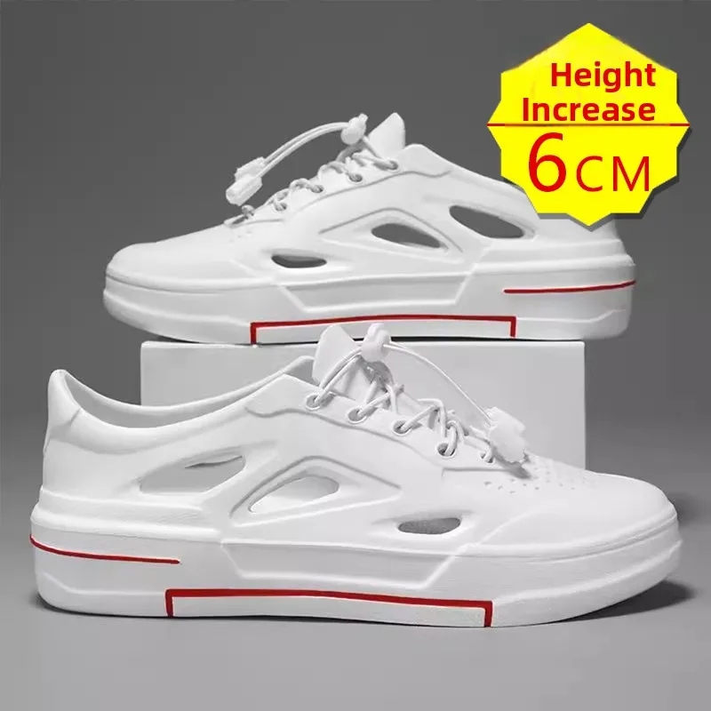 

Men's Invisible Heightening 6cm Thick Bottom Sandals Summer Outdoor Slip-On Hole Hole Shoes Breathable Sporty Flat Sandals