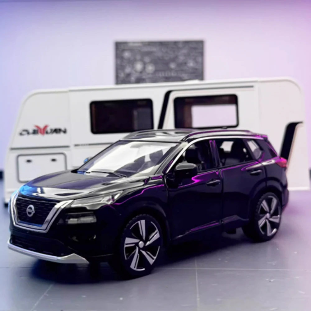1:32 Scale X-Trail RV Car Model Toys Alloy Diecast SUV Pull Back Sound Light Doors Opened Rubber Tires Ornament Vehicle Presents