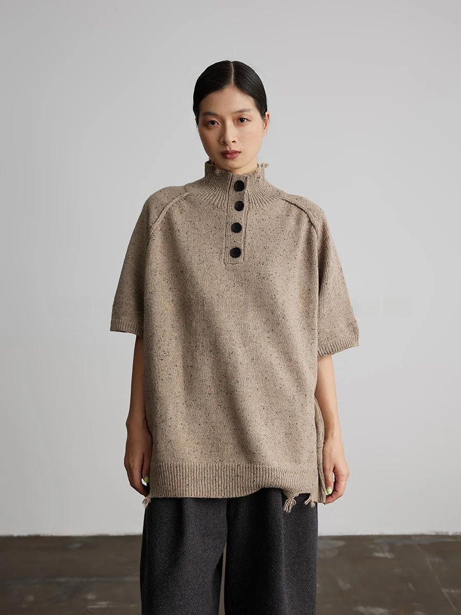 

Женский вязаный топ с высоким воротником из смесовой шерсти для повседневной носки, свободного кроя, для работы и отдыха.