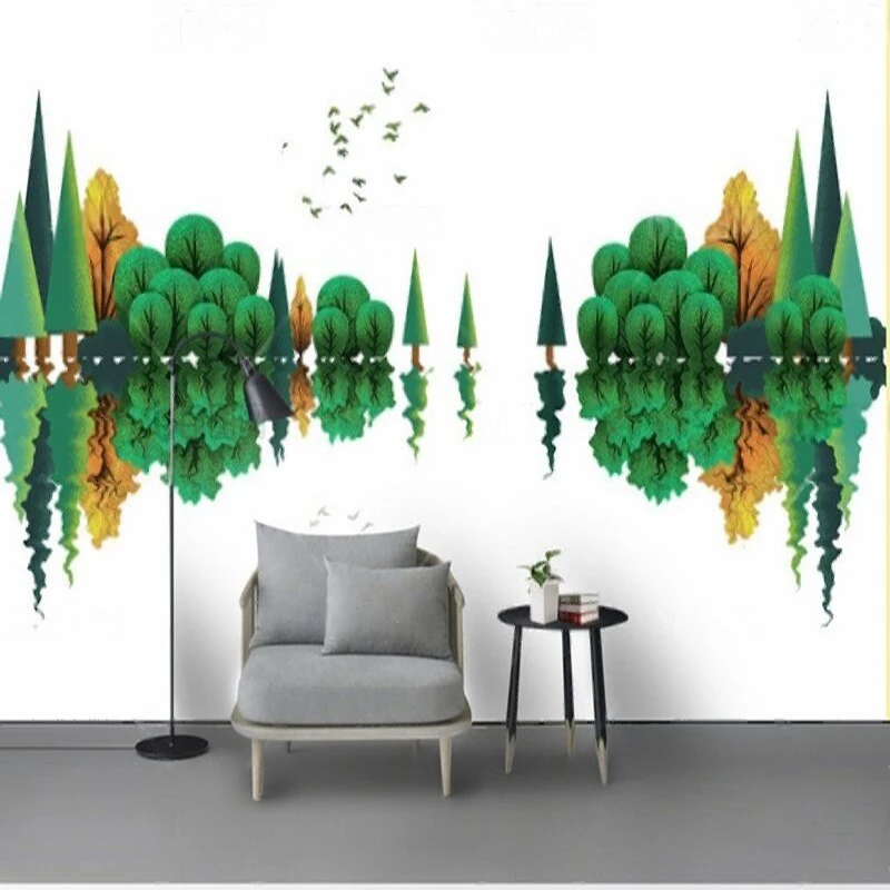 

Modern and simple Leaves tree reflections TV luxurious home decoration bedroom background wall
