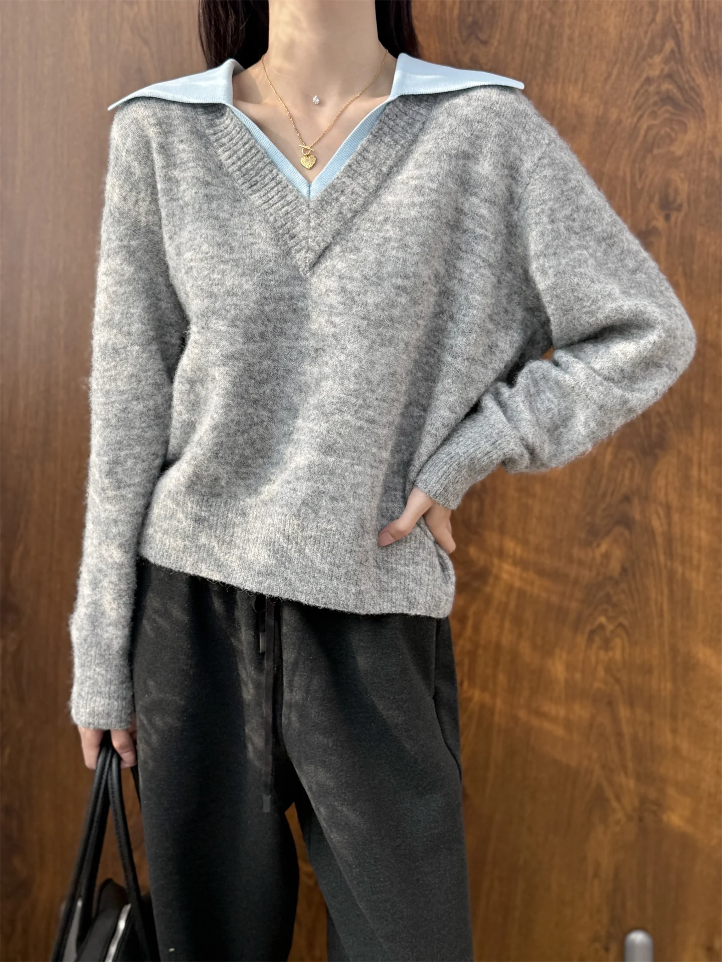 

Мягкий шерстяной вязаный свитер, женский повседневный шерстяной пуловер с надписью, осень-зима, цвет глаз, дизайн с цветочным воротником