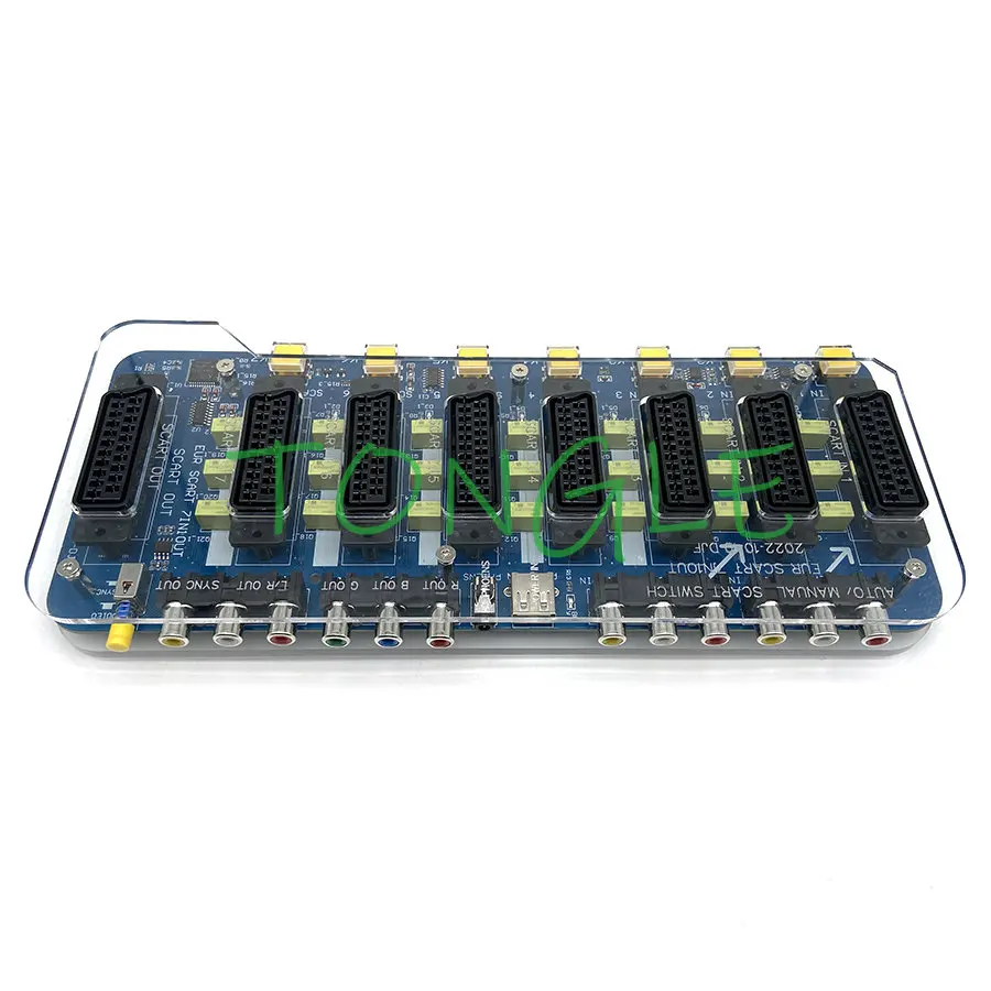 Retro Scart Switch with Acrylic Case, 6 in 1 Output, Video Mini Distributor, Converter, RGB, SVHS, AV Automatic Switcher Adapter