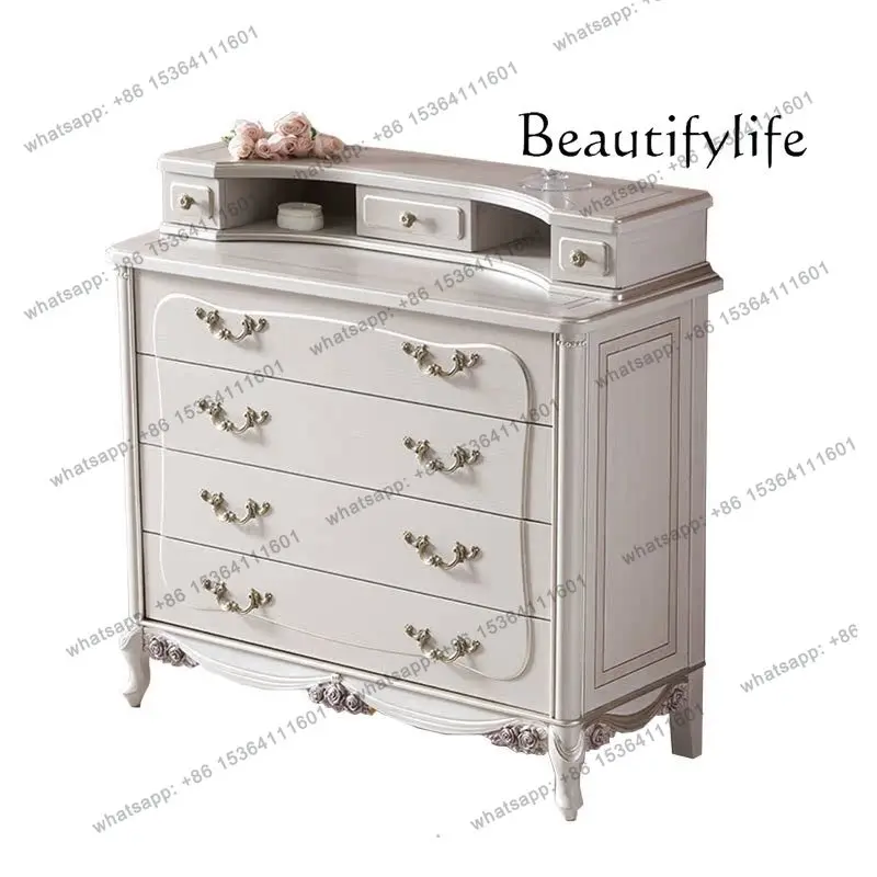

American light luxury solid wood chest modern simple bedroom chest of drawers French retro carved