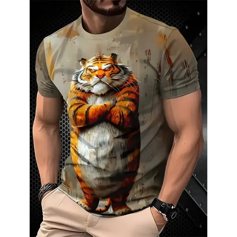 Funny Animal Tiger Rooster 3D Print T Shirt Men Short Sleeve Hip Hop Oversized Harajuku Tees Y2K Tops Kids Clothing