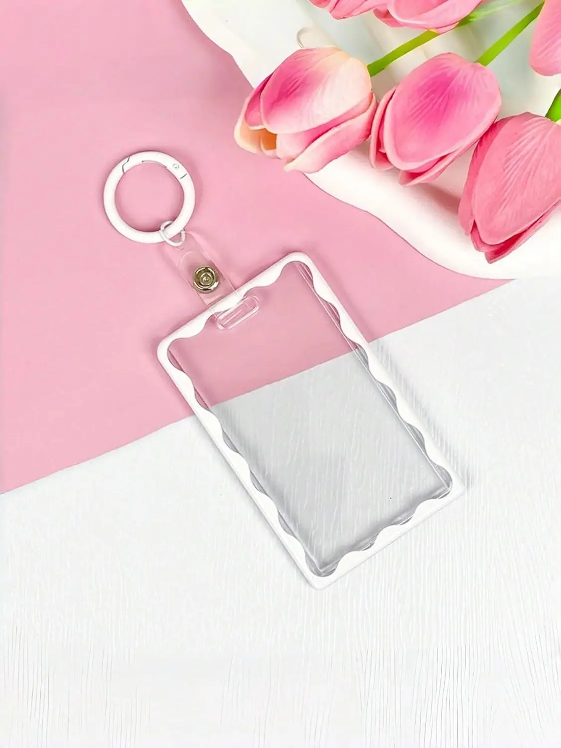 Acrylic Transparent White Card Holder Keychain Portable Card Display Protector for Students
