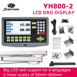 YH800-2 2 Axis LCD DRO Digital Readout Display 9 Language AC90-260V And 2 Pieces 50-800mm Linear Scale Encoder Grating Ruler