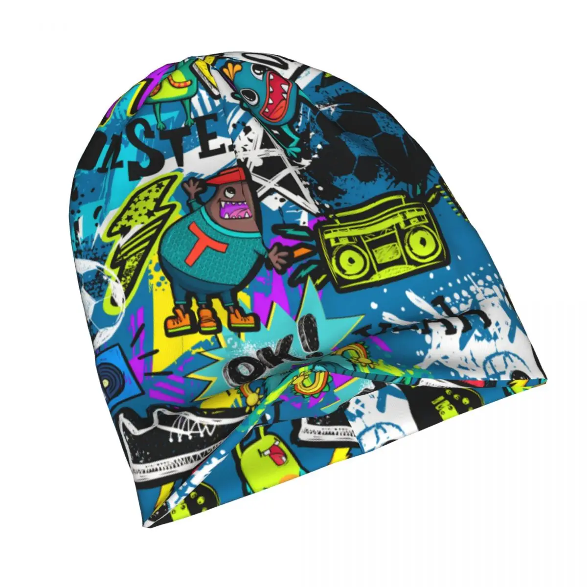 Bonnet Hats Graffiti Art Men Thin Skullies Beanies Hat Elements Spray Paint Ink Electro Guitar Soccer Ball Cap Design Caps