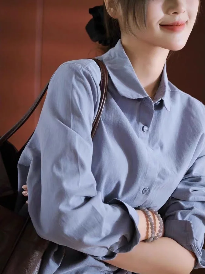 

Cotton Doll Collar irt Women's Loose Fit Comfortable Long Sve Age-Defng Basic Top Autumn Season Faion Recommendation