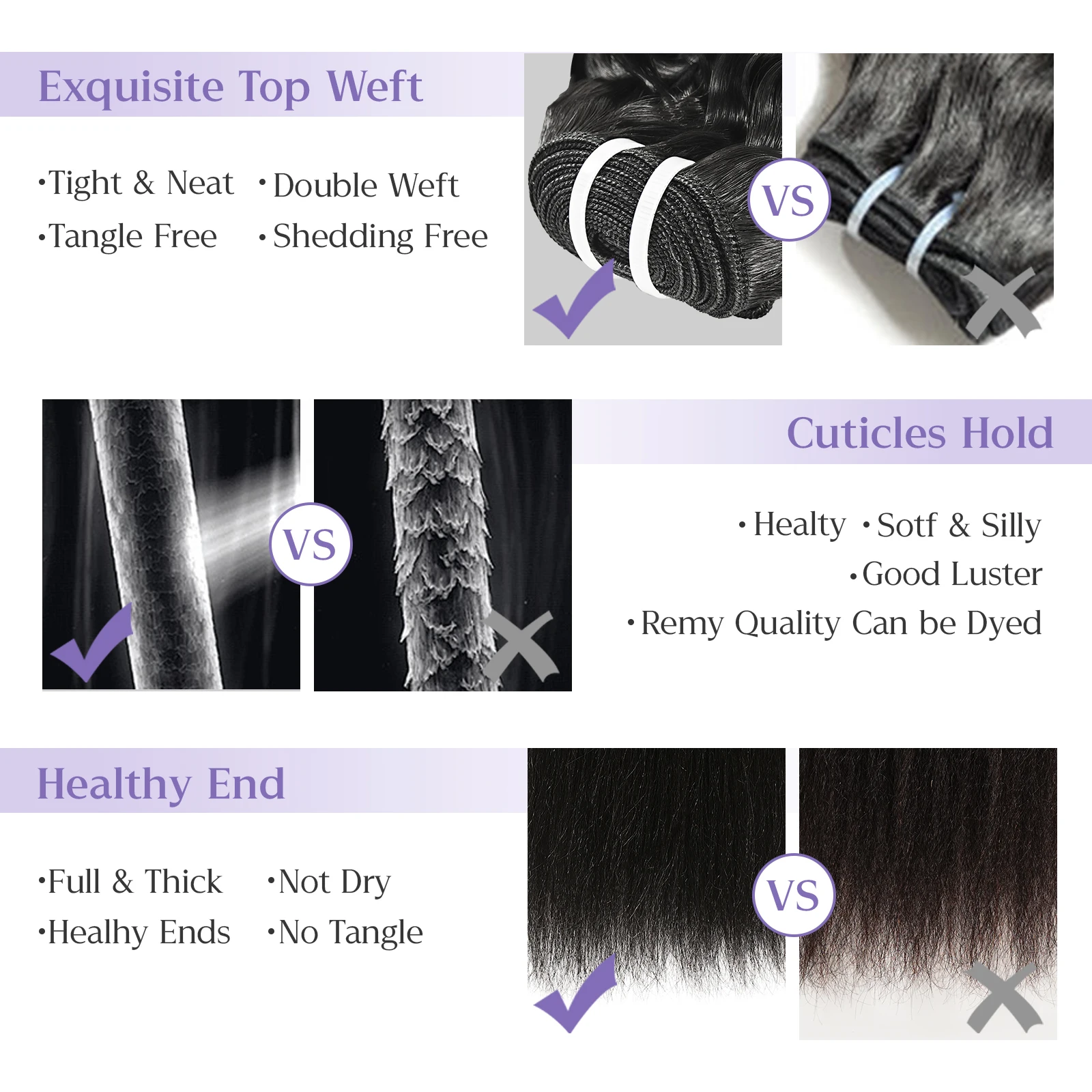 Powcign 100g/개 루즈 웨이브 더블 웨프트 인모 헤어 익스텐션, 100% 천연 미가공 인모, 여성용 고품질 인비저블 헤어