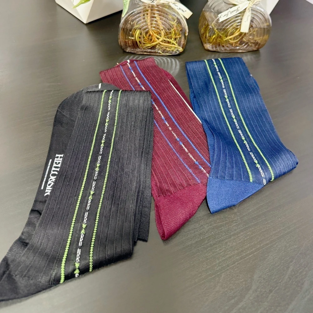 

Mens Tube Socks Brand High Quality Business Nylon Striped Knee Below Formal Wear Crew Socks Breathable Soft Elastic Mens Socks