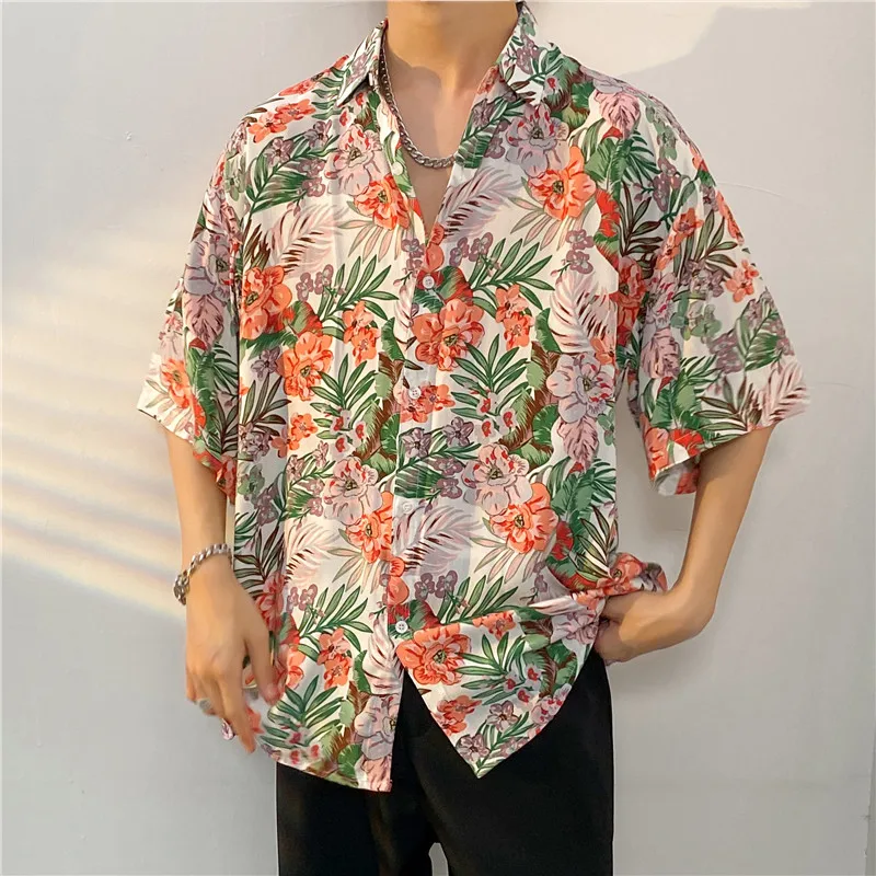 【26 Colors】 Hawaiian Beach Shirt-Animal Print 3/4 Sleeve-Cotton- Men\'s and Women\'s Seaside Tour Casual Vacation Flower Shirt