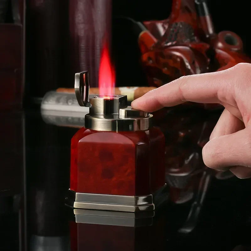 HONEST Desktop 4-Straight Jet Red Flame Butane Gas Torch Lighter One Click Ignition High End Business Cigar Lighters Smoking